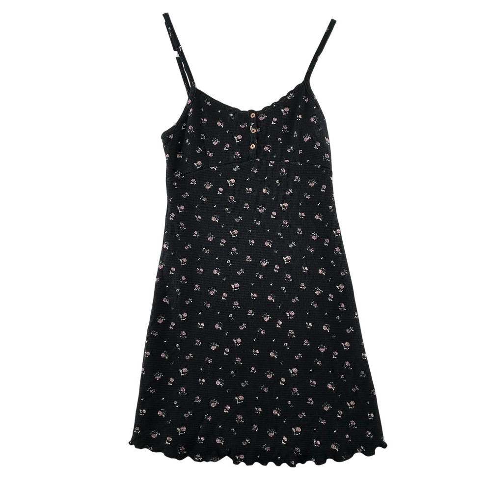 Kirious Los Angeles Floral Waffle Knit Mini Dress Womens Medium‎ Black
